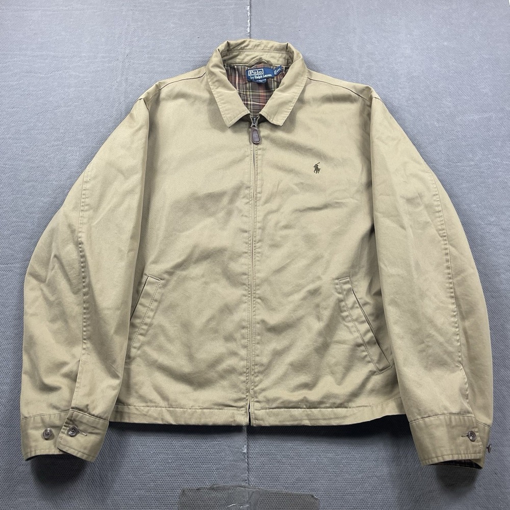 Vintage Polo Ralph Lauren Bi Swing Jacket Mens XXL Beige Plaid Lined Full Zip